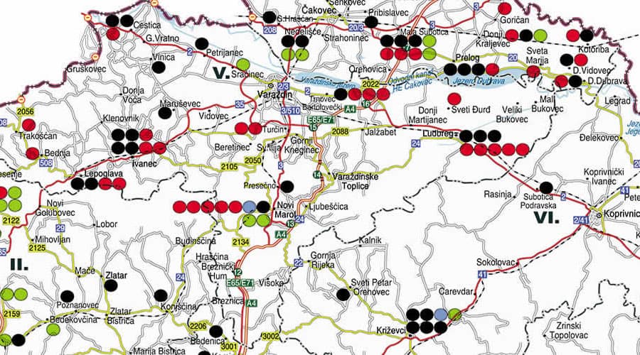 Croatia wall map with branch locations