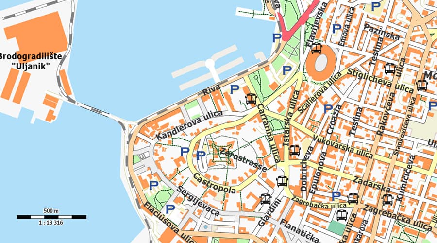 Pula karta grada arena