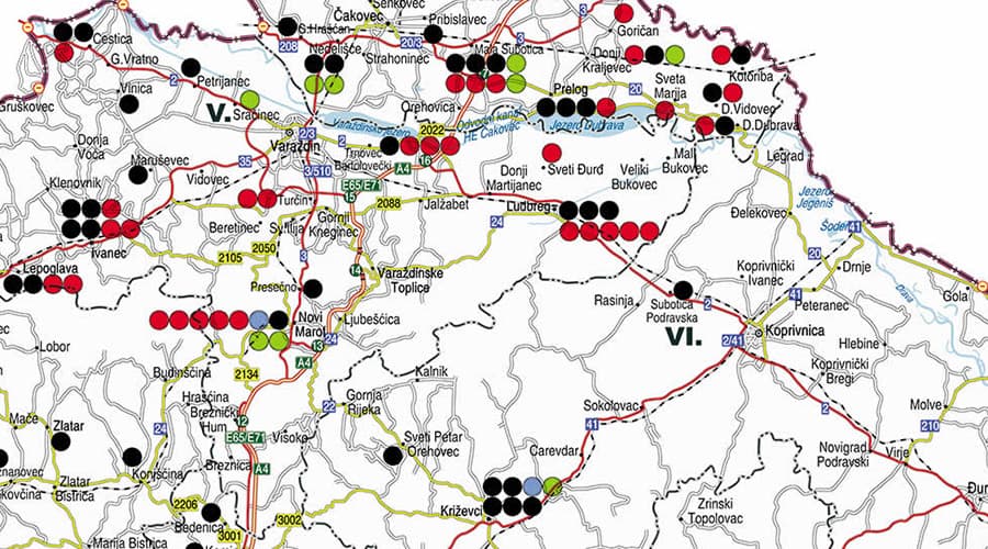 Hrvatska zidna karta s prikazom poslovnica