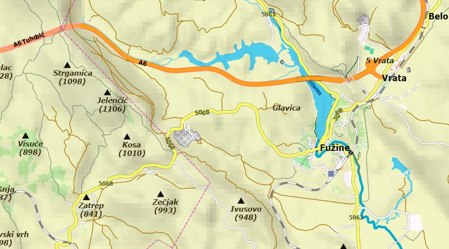 Primorsko-goranska županija karta Fužine