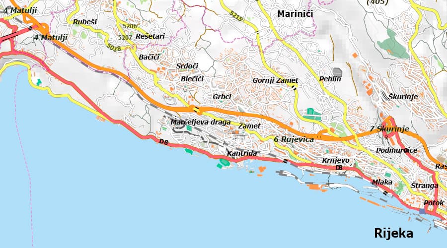 Primorsko-goranska županija karta Rijeka