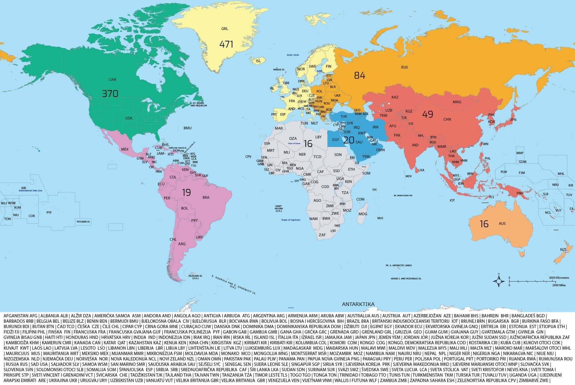 Broj dobitnika Nobelove nagrade u različitim regijama svijeta.