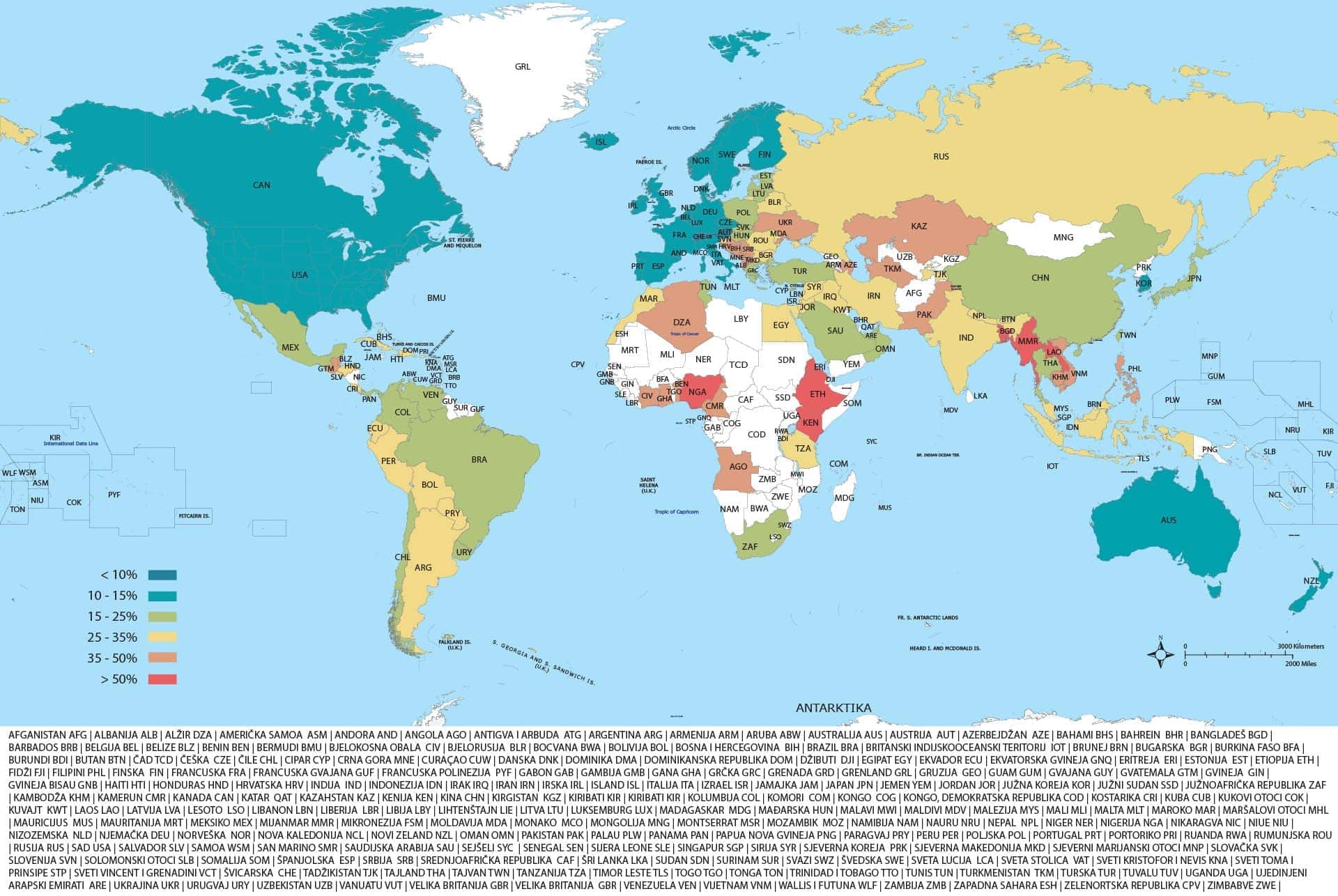 Svijet karta - potrošnja hrane