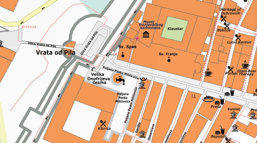 Dubrovnik map of the old town Vrata od Pila