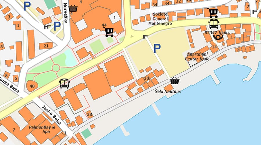 Herceg Novi (Montenegro) city map Igalo