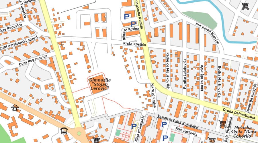 Nikšić (Montenegro) city map gimnazija