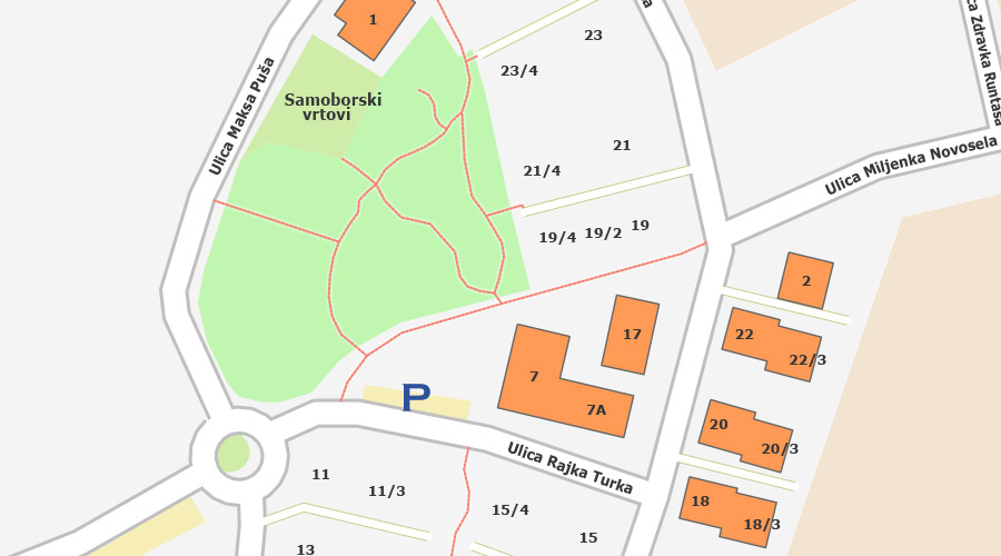 Samobor city map with house numbers Samoborski vrtovi