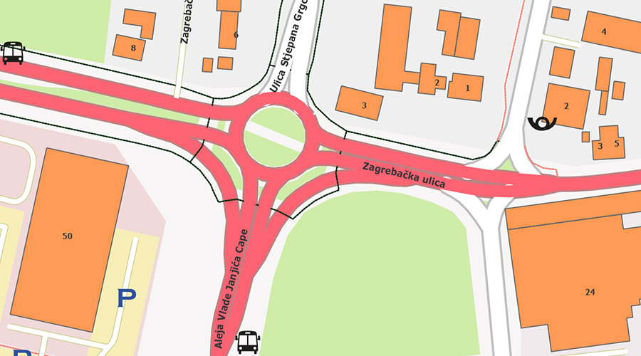 Sisak city map with house numbers Zagrebačka