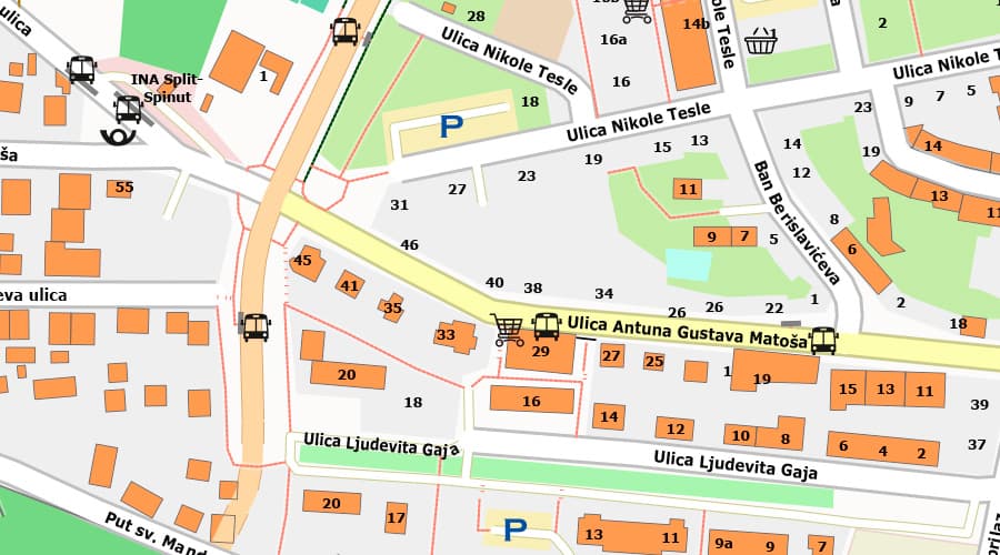 Split city map Špinut
