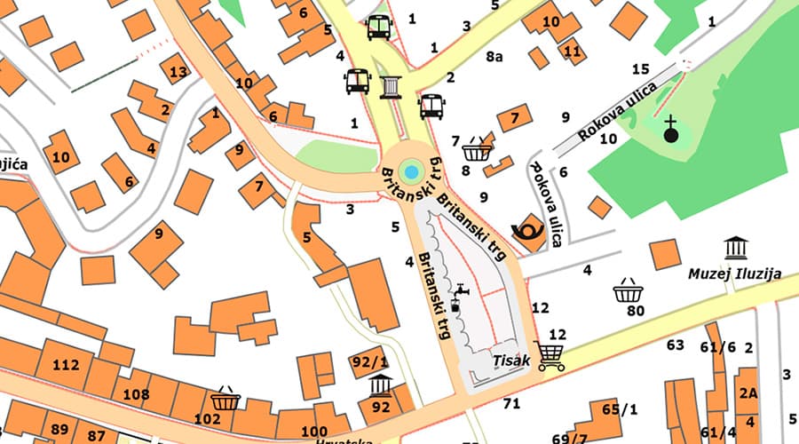 Zagreb city map with house numbers Britanski trg