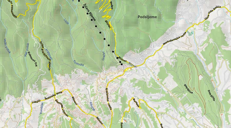 Zagreb area mapPodsljeme