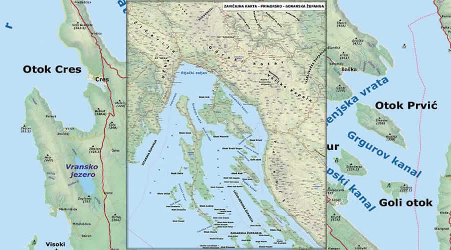 School wall map Primorje-Gorski Kotar county