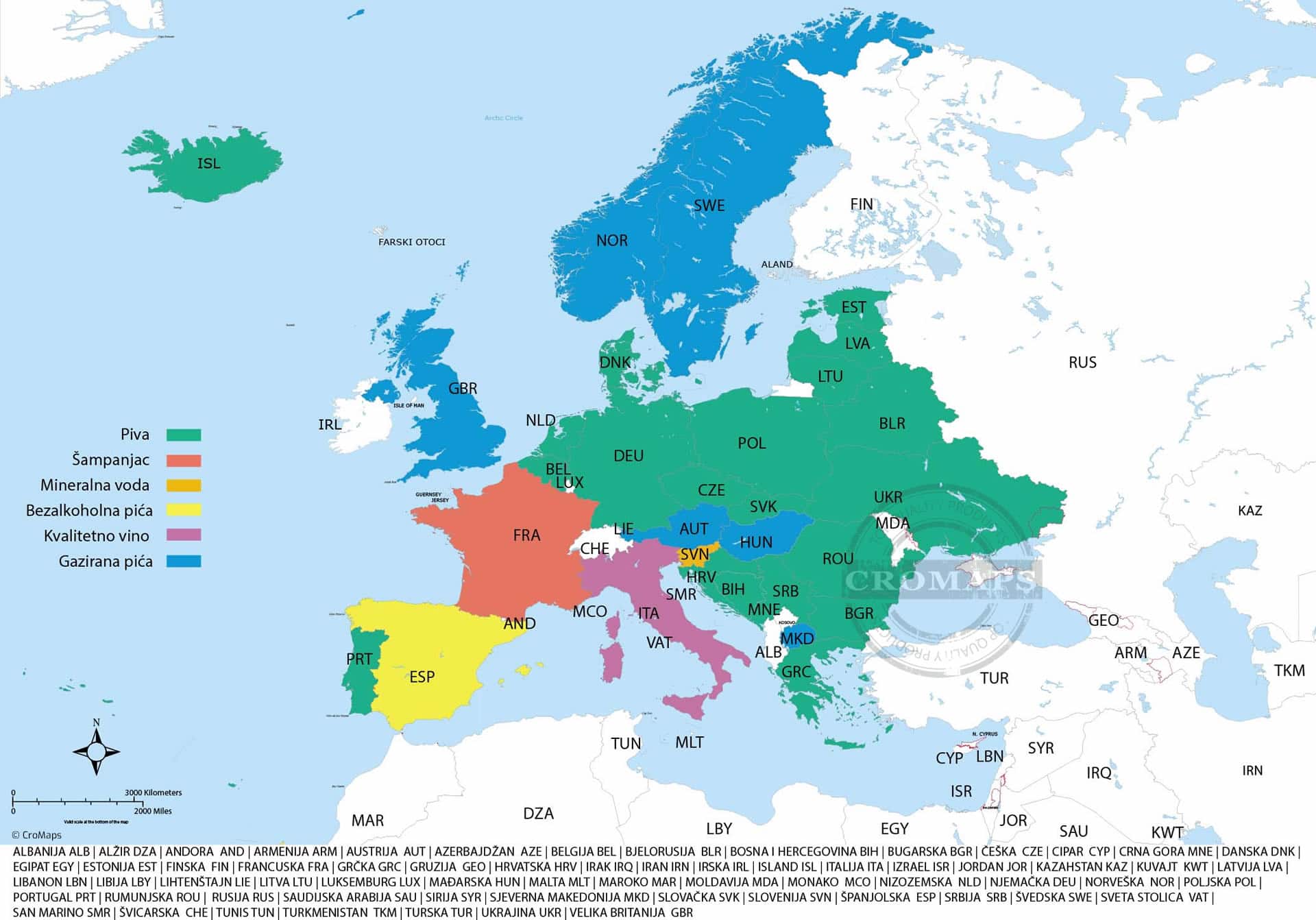 Prodaja proizvođača pića u EU, 2017. - karta EU