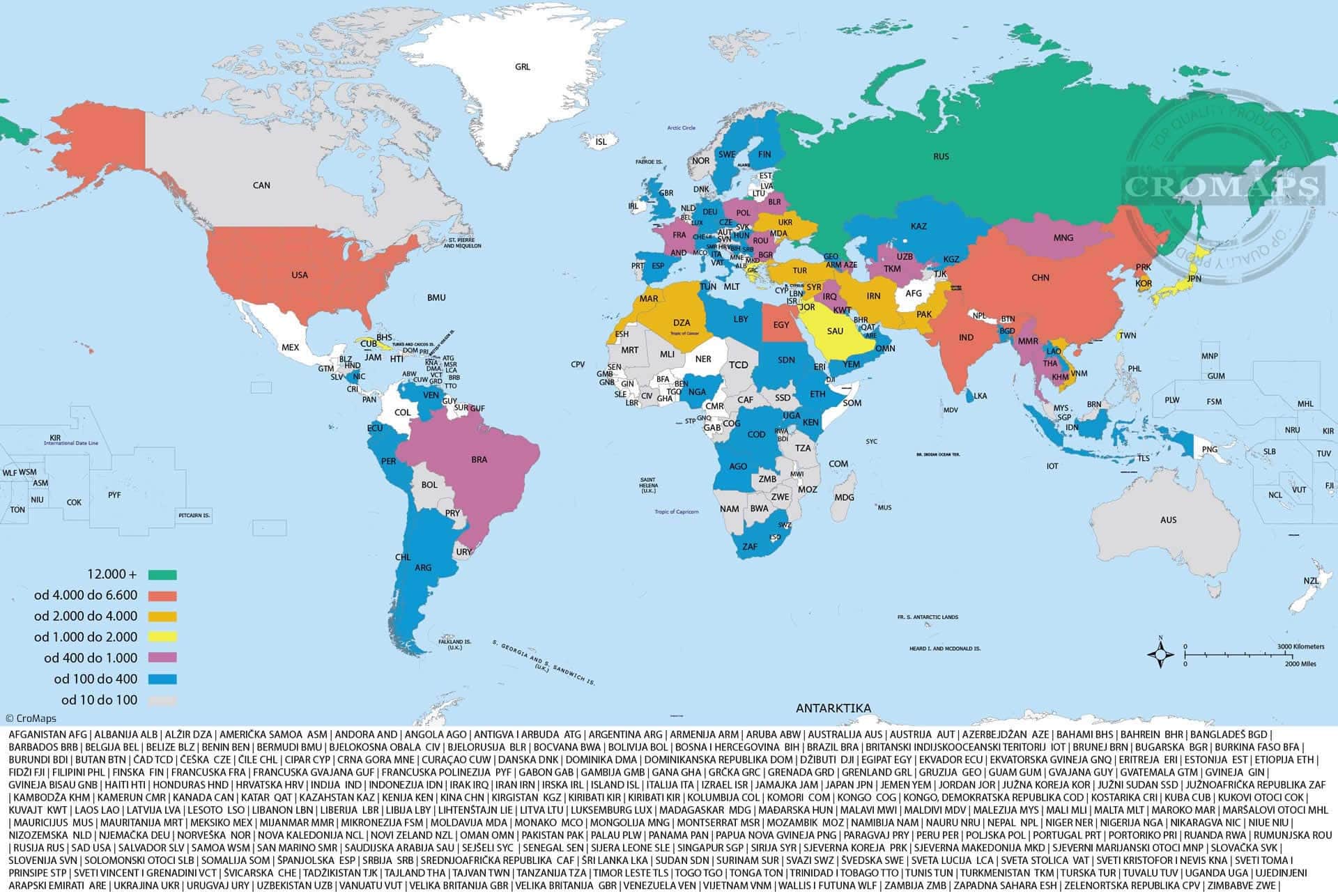 Borbeni tenkovi - podaci do 2022. - karta svijeta