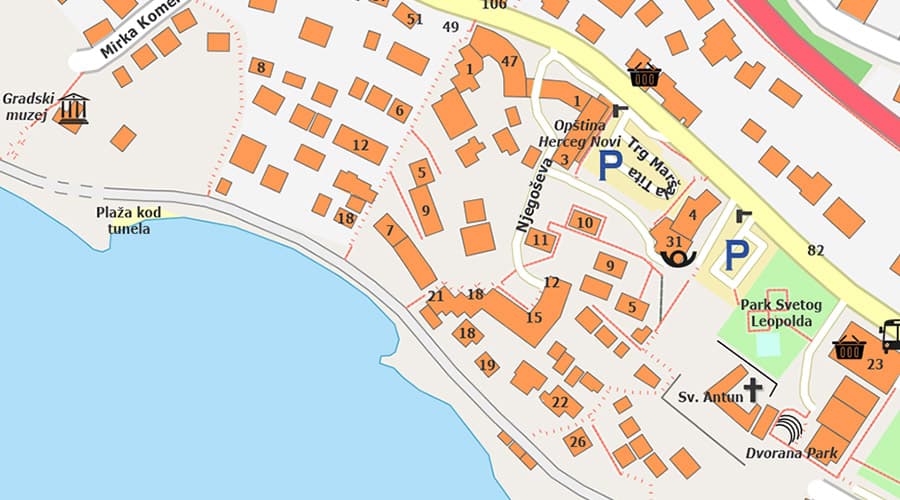 Herceg Novi (Crna Gora) mapa grada