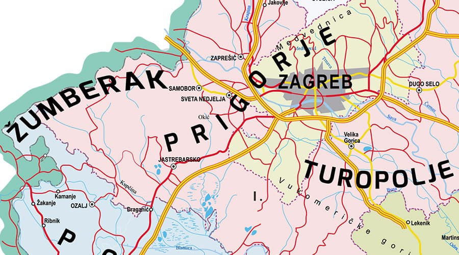 Politička karta - Hrvatska regije Prigorje