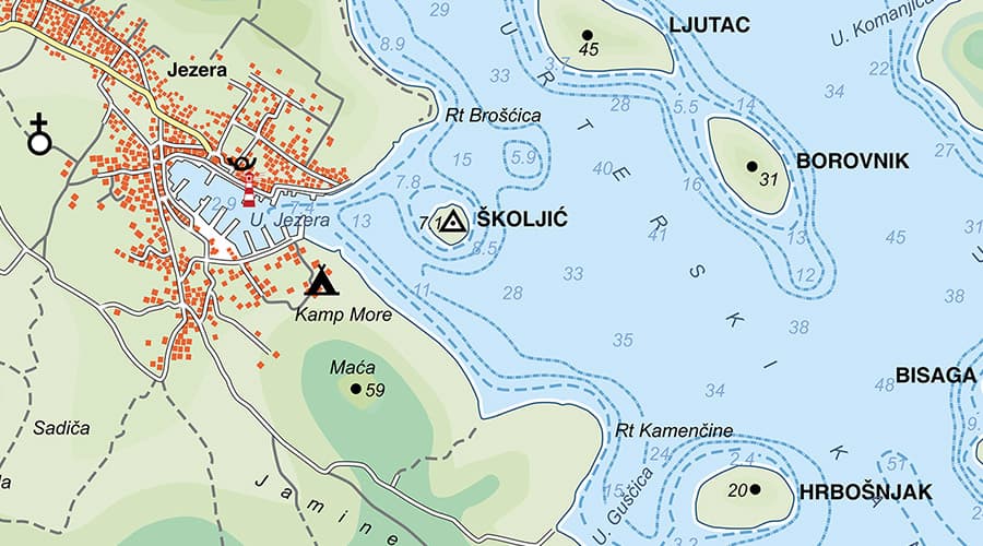 Otok Murter karta Jezera