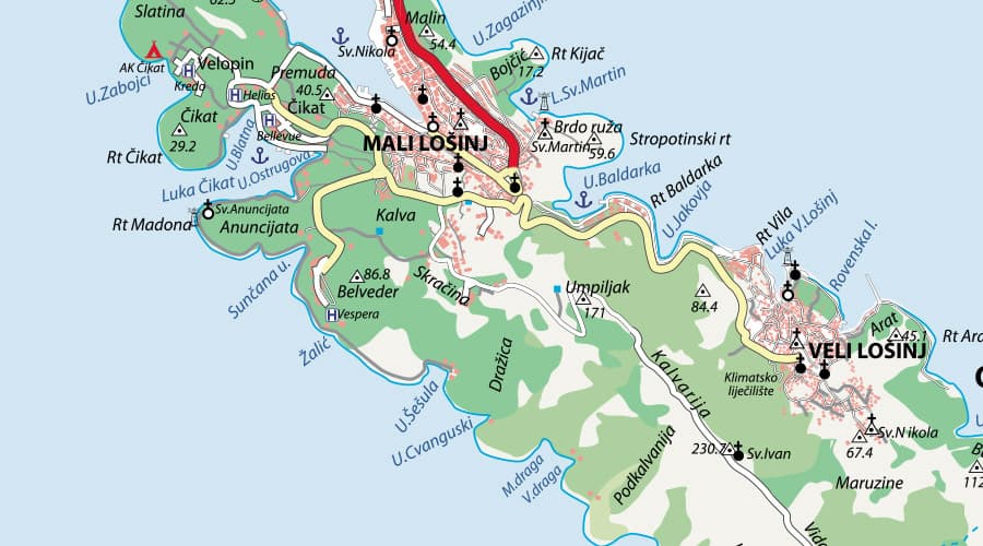 Otok Cres karta Lošinj
