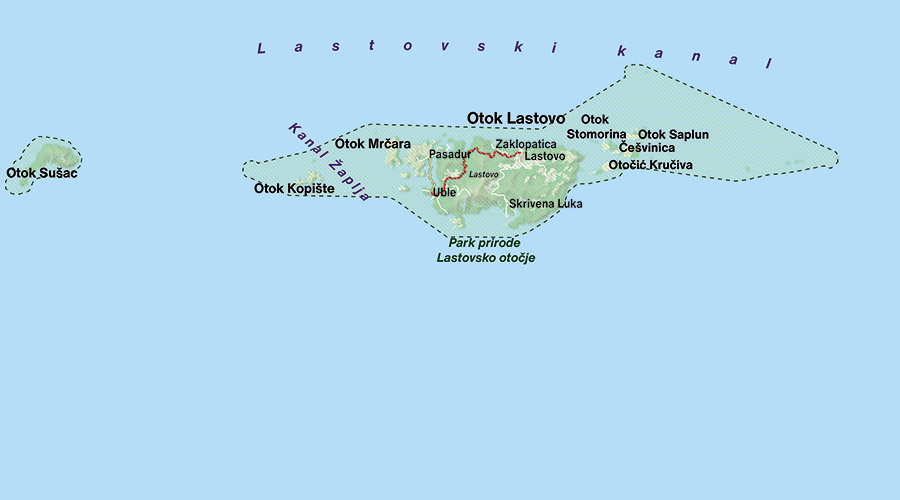 Dalmacija otoci karta otok Lastovo