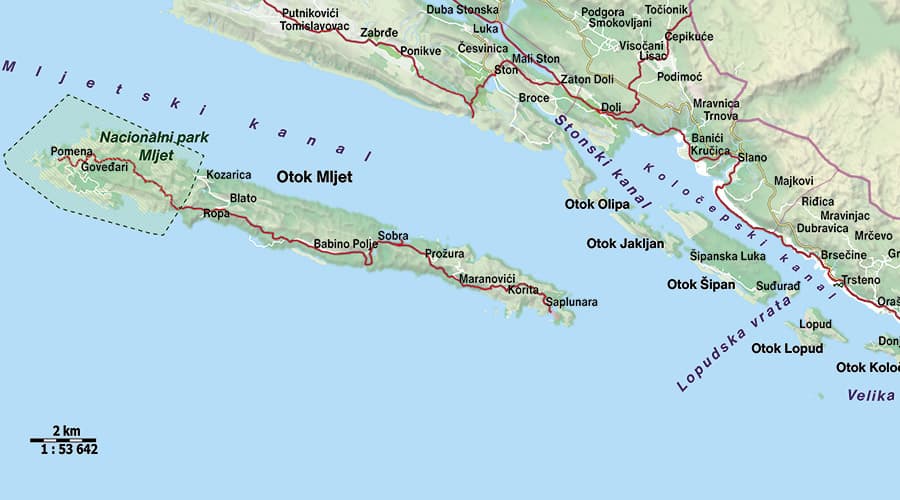 Dalmacija otoci karta otok Mljet