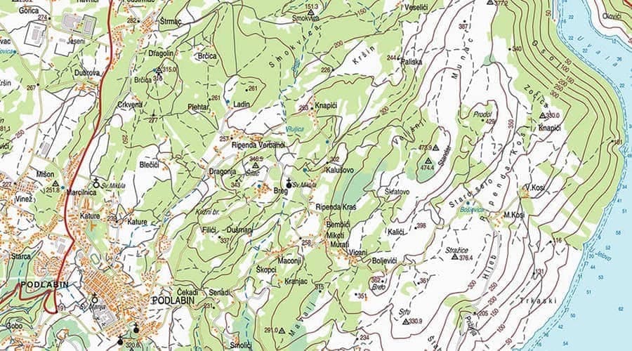 Labinština topografska karta Labin