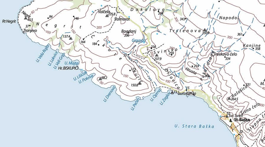 Otok Krk topografska karta Stara Baška