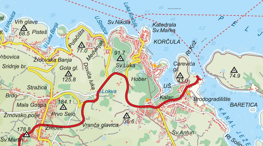 Otok Korčula karta Korčula