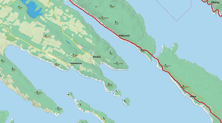Otok Pag karta Smokvica