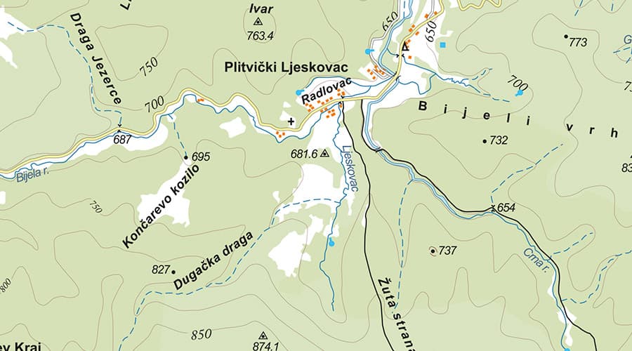 Plitvička jezera nacionalni park karta Ljeskovac