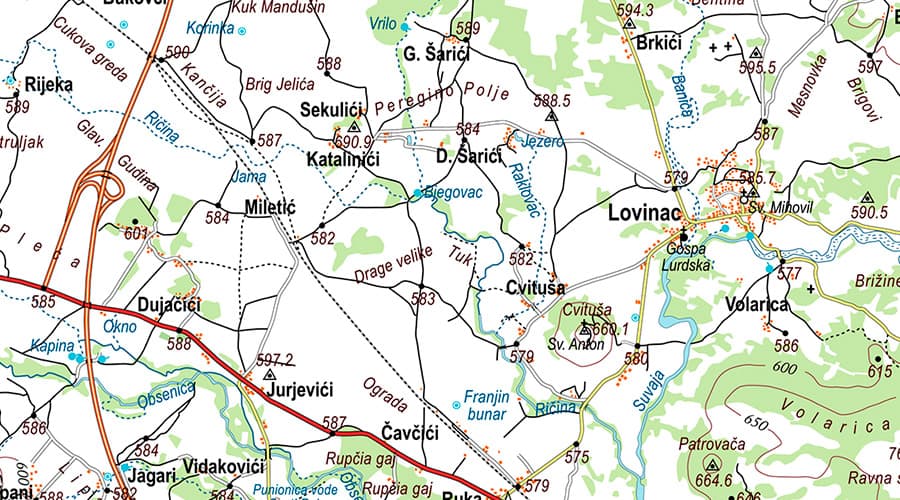Lovinac-Posedarje topografska karta Lovinac
