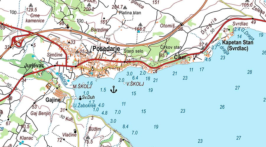 Lovinac-Posedarje topografska karta Posedarje