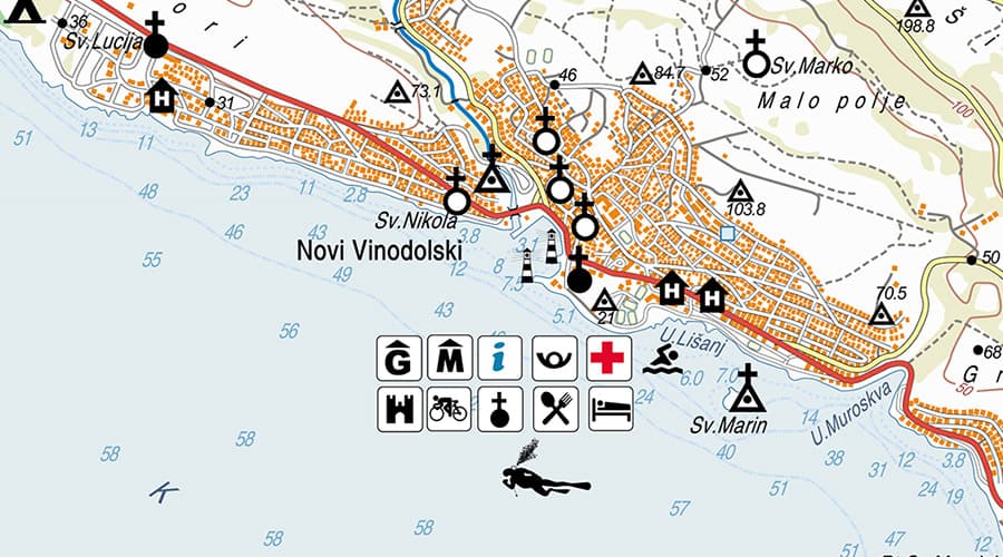 Vinodol topografska karta Novi Vinodolski