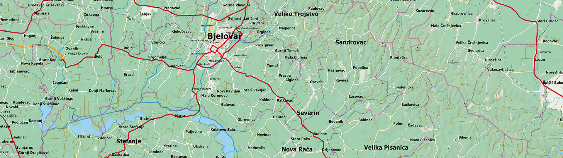 Bjelovarsko-bilogorska županija karta
