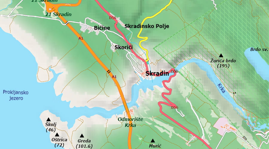 Šibensko-kninska županija karta Skradin